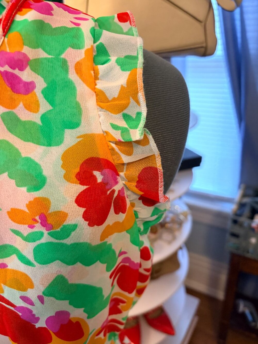 Cabi Floral Smocked Waist Dress Cottagecore Holiday Ruffle Midi Summer Resort - Picture 6 of 11